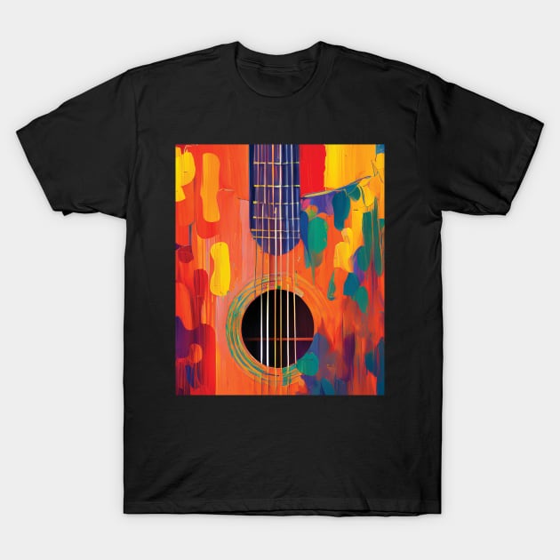 Acoustic Guitar Portrait Modern Oil Painting Style Digital Art T-Shirt by Analog Designs